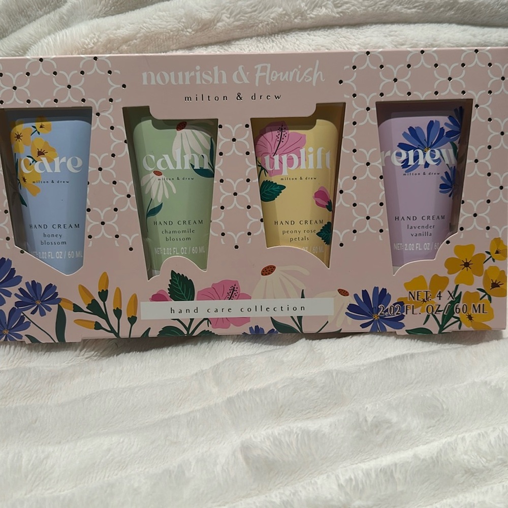 MILTON & DREW Nourish & Flourish (4) Piece Hand Cream Collection.